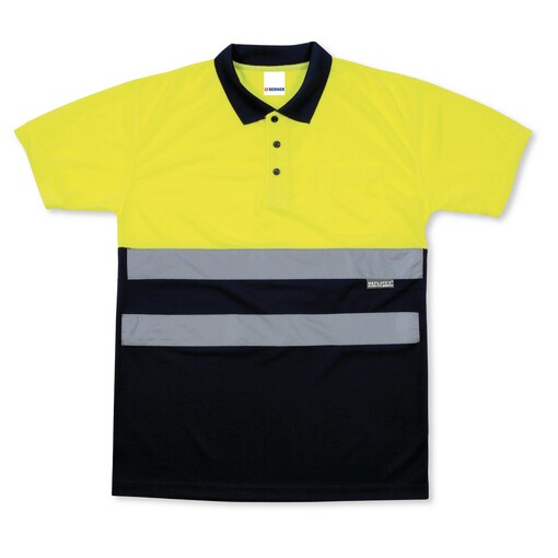 Polo alta visibilidad amarillo fluor/azul oscuro, talla XXL